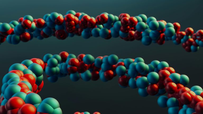 Vibrant closeup of a colorful molecular model illustrating abstract scientific concepts. Gros plan vibrant d'un modèle moléculaire coloré illustrant des concepts scientifiques abstraits.